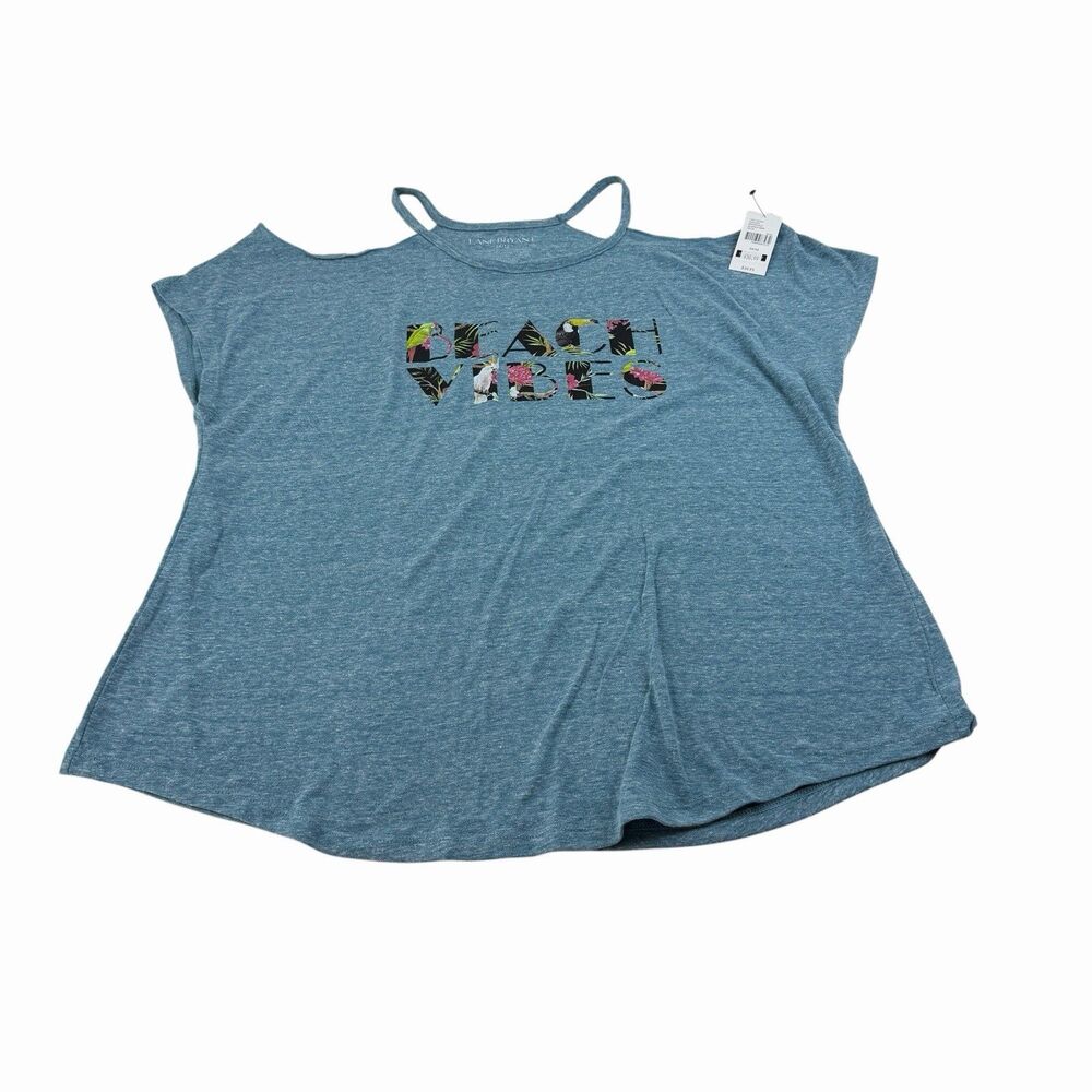 Lane Bryant Cold Shoulder Graphic Tee 16 Blue Beach Vibes Summer Short Sleeve